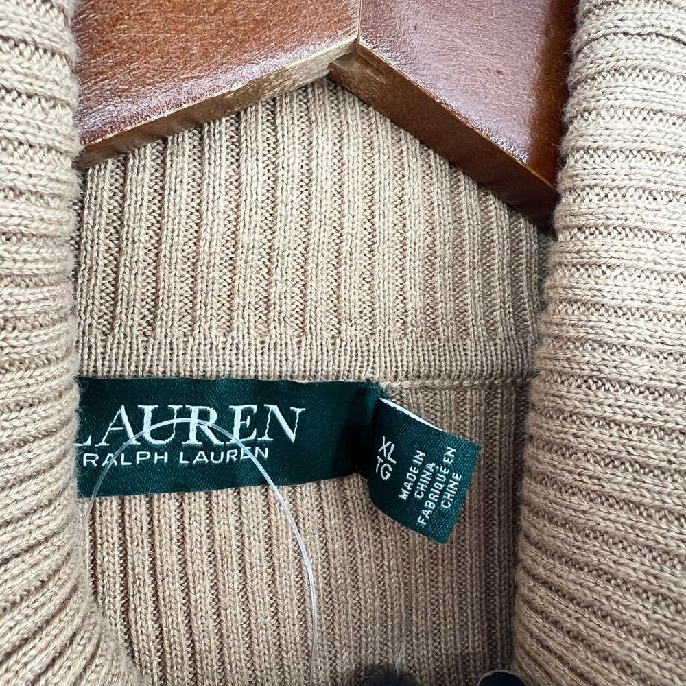 NEW Lauren Ralph Lauren sweater classic long sleeve ribbed camel turtleneck XL - Picture 5 of 9